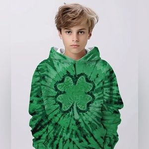 Green Tie-Dye Clover Kids Hoodie